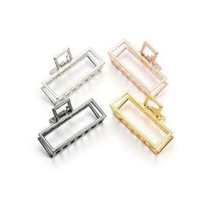 Détails des pinces à cheveux carrées en métal en argent, or rose, noir fusil et doré brillant