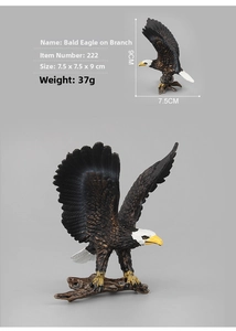 Detailed bald eagle figurine with wings spread showing 7.5x7.5x9cm size dimensions