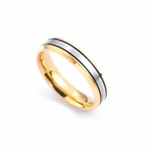 Minimalist titanium steel couple ring with gold and silver two-tone brushed finish