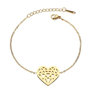 Stainless Steel Heart Pendant Bracelet Hollow Geometric Design Adjustable Chain Link Jewelry For Women Gift