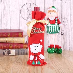Christmas red wine bottle cover with 3D polar bear and golden Merry Christmas ribbon