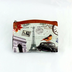 Vintage Eiffel Tower coin purse with European retro stamp print and zipper closure