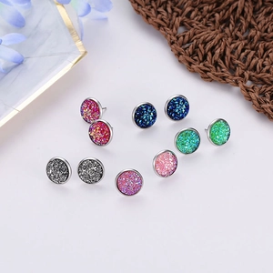 Starry sky druzy stainless steel stud earrings set in various vibrant glitter colors
