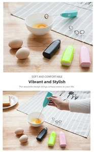 Detail view of colorful handheld electric mixers in pink, green, black and teal colors