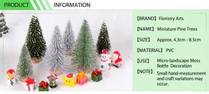Detailed size guide of miniature PVC pine Christmas trees and holiday decor figurines