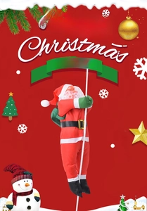 Detail of 40cm Santa Claus figurine climbing a white rope for Christmas home decoration