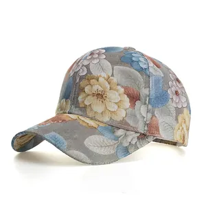 Women Floral Print Baseball Cap Polyester Adjustable Sun Protection Outdoor Casual Vintage Style Hat