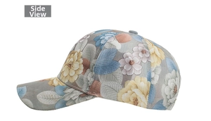 Side view detail of breathable baseball cap featuring vibrant floral lace patterns