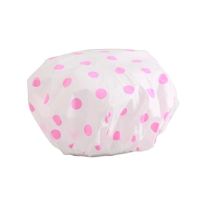 Bonnet de douche blanc imperméable avec pois roses et bande élastique pour femme