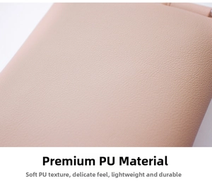 Detail of pink premium PU leather showing soft lychee grain texture on crossbody bag