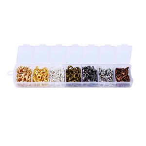 7-grid box set of 7x12mm lobster clasps and open rings in six metallic colors