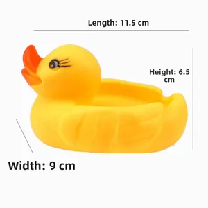 Detailed size specifications of the yellow duck shaped resin soap dish storage box