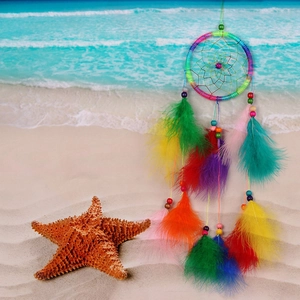 Handmade Dreamcatcher Woven Feather Iron Ring Wood Beads Wall Hanging Ornament Bohemian Home Bedroom Decorative Gift