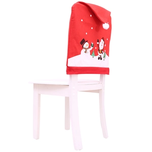 Christmas chair cover featuring Santa Claus and snowman patterns on red fabric