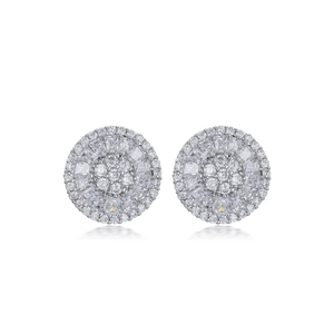 Round Flower Stud Earrings Silver Plated Copper With Shiny Zircon Elegant Sunburst Halo Jewelry For Women