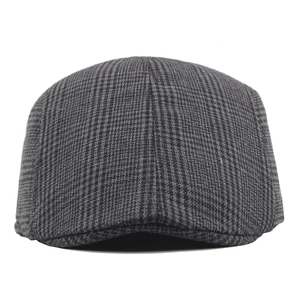 Classic dark grey plaid beret hat with a vintage British style for outdoor sun protection
