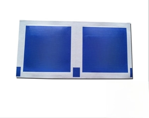 Macro detail of two individual blue medical alcohol prep pads for skin sterilization