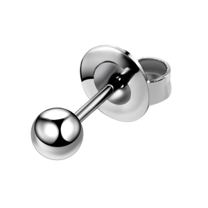 Polished silver sphere stud earring with butterfly clasp closure and mirror finish