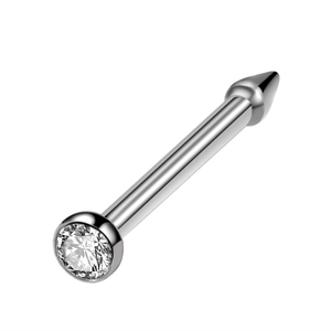 Close-up of 316 stainless steel piercing stud with a clear sparkling cubic zirconia