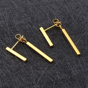 Minimalist gold T-bar stainless steel drop earrings with butterfly backing