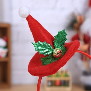 Festlicher Weihnachts-Haarreif mit rotem Hut, grünen Pailletten und einer Goldglocke