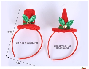 Nahaufnahme von Weihnachts-Haarreifen mit Mini-Zylinder, Weihnachtsmütze und Glocken