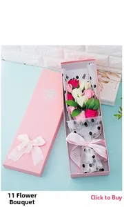 Rosa Geschenkbox mit 11 gemischten Seifenrosen in Rot und Pink mit Schleifendekor