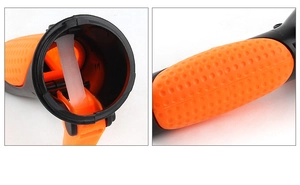Détail de la poignée antidérapante orange et structure interne du jouet de balle