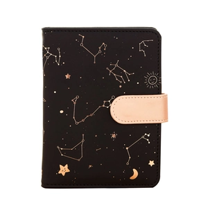 Minimalist black PU leather starry sky notebook with rose gold foil constellation patterns
