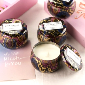Scented Candle Soy Wax Aromatherapy In Vintage Tinplate Can Long Lasting Fragrance Home Decor Gift Portable Floral Pattern