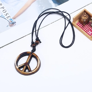Handmade retro peace sign necklace with gradient resin pendant and black woven cord