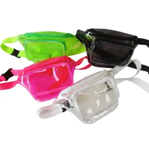 Neon transparent PVC waist bags in four colors with adjustable straps for women
