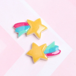 Resin yellow star accessories with colorful gradient tails for DIY slime and phone case decor