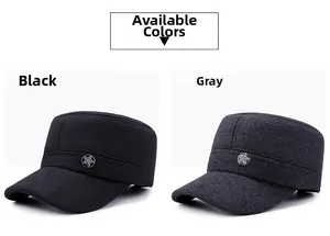 Close-up of the metal star emblem on thickened winter flat top military cap for men