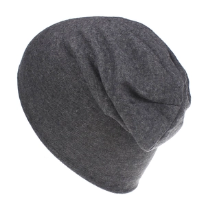 Detail of soft charcoal grey slouchy cotton beanie hat with knit texture for kids