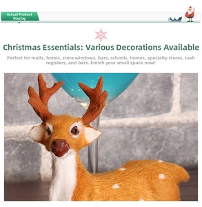 Close-up of a festive Christmas reindeer ornament with soft flocking and white spots