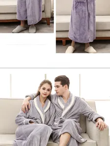 Detailed view of thick mink velvet bathrobe with white contrast trim and belted waist
