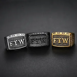 Stainless Steel Signet Ring Men Vintage Biker Punk Style Letters Industrial Design Gothic Jewelry