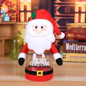 Christmas candy jar with Santa Claus plush lid and transparent glass base storage