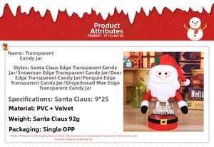Detail specifications of Santa Claus transparent candy jar with PVC and flannel materials