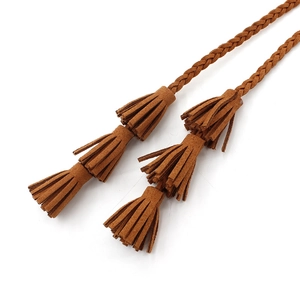 Brown braided waist rope with triple fringe tassels and gold ring bohemian style