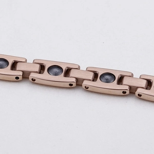 Ethnic style rose gold titanium steel magnetic therapy bracelet with black stone inlay