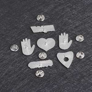Silver alloy enamel pins backings in heart and hand shapes with butterfly clutch butterfly