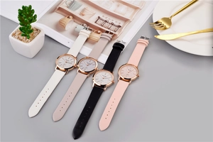 Quarzuhren-Kollektion mit Lederarmbändern in Weiß, Grau, Schwarz und Rosa Farben