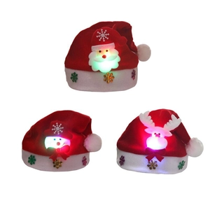 Christmas Hat LED Light Up Santa Claus Snowman Reindeer Cartoon Felt Plush Fabric Holiday Party Decor For Adults Kids