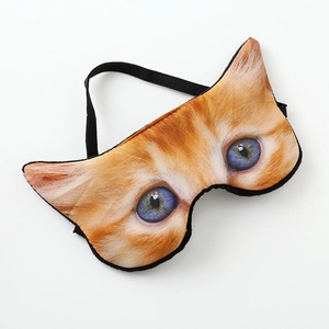 Realistic 3D orange cat eye sleep mask with soft fabric and elastic black strap