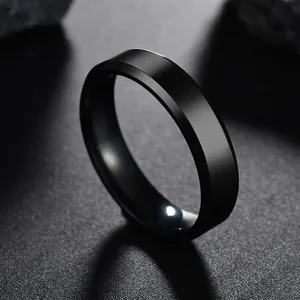 Macro shot of black matte stainless steel ring showing smooth polished inner surface