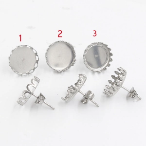 Three styles of silver stainless steel 12mm crown bezel studs for DIY jewelry making