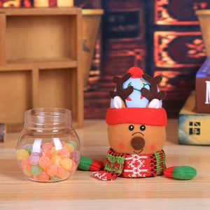 Christmas reindeer candy jar with plush toy cap and transparent plastic gift box