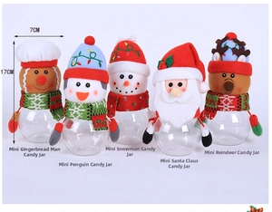 Set of 5 Christmas candy jars with 17x7cm dimensions showing plush holiday character lids